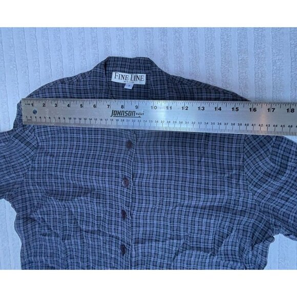 Fine Line Womens Small Plaid Half Button Long Sleeve Shirt Tunic Top Casual - Picture 4 of 8